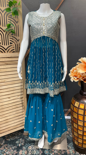 Size 40-Teenage Girls - Blue Georgette Sharara set