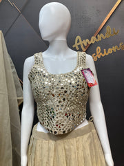 Women’s Champagne Gold Mirror Work Lehenga Choli with Dupatta