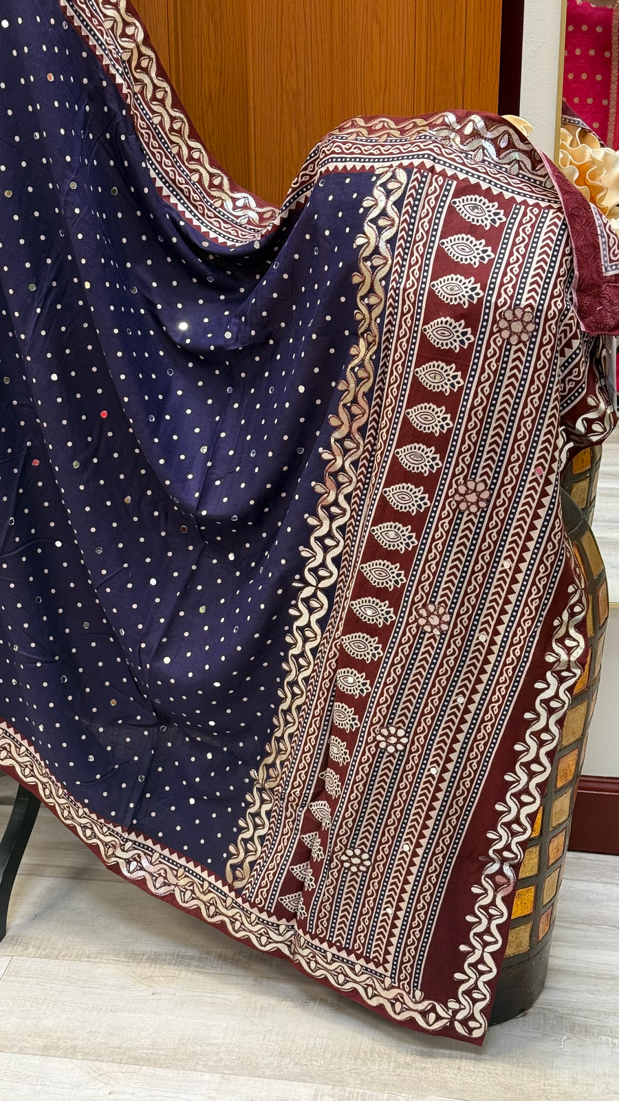 Ink Blue Pure Cotton Ajrakh Dupatta