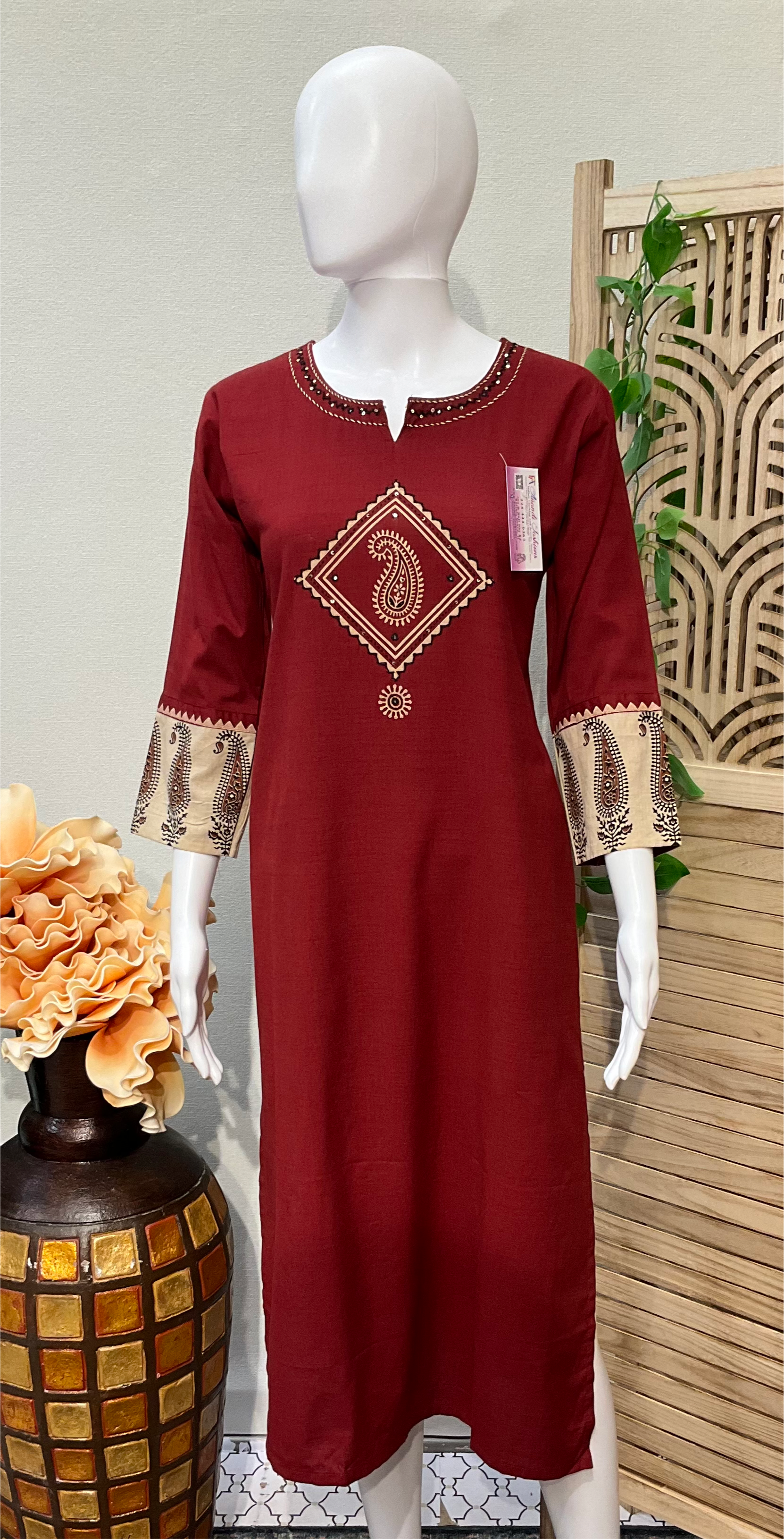 Maroon Color-Khadi Rayon Handloom Kurtis