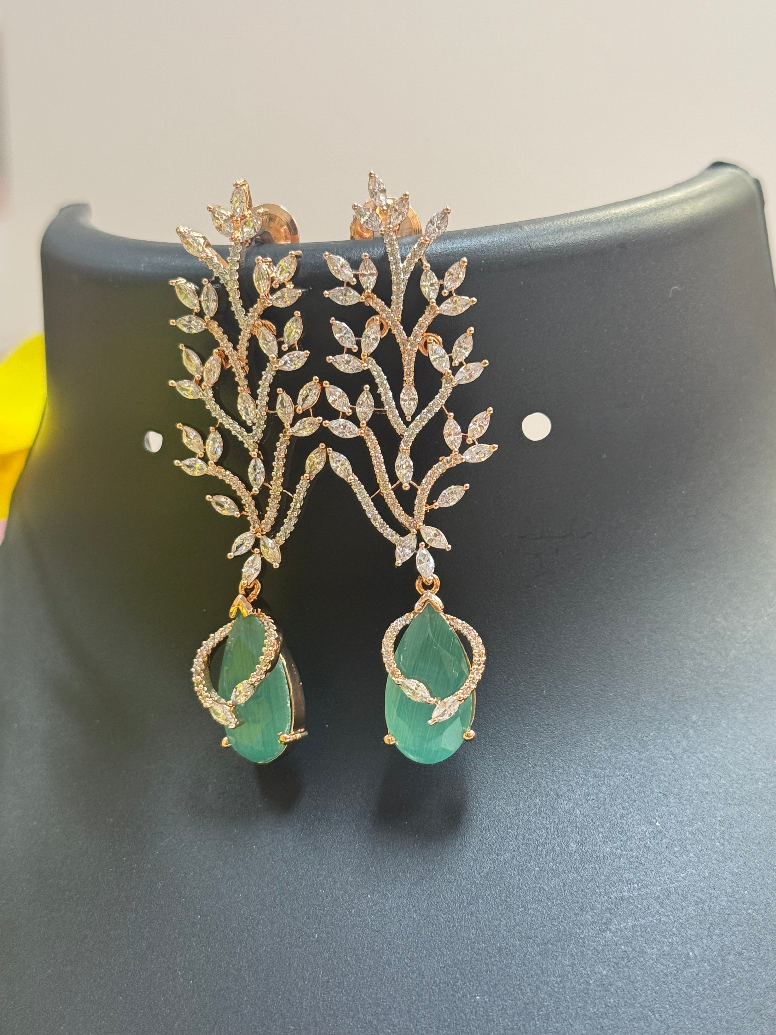 Rose Gold Earrings with Mint Green Stone