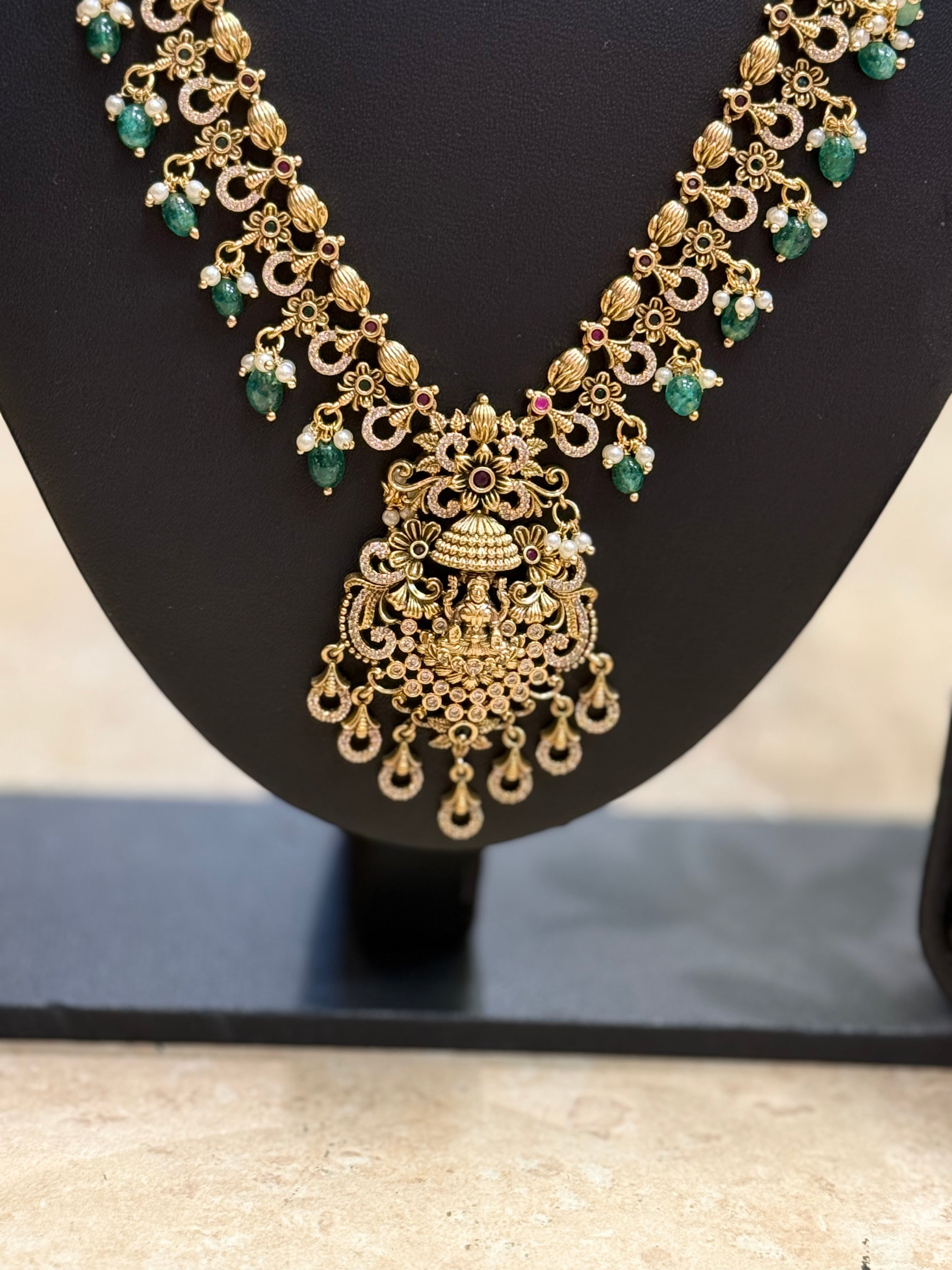 Antique Finish - Lakshmi Design Long Haram necklace set