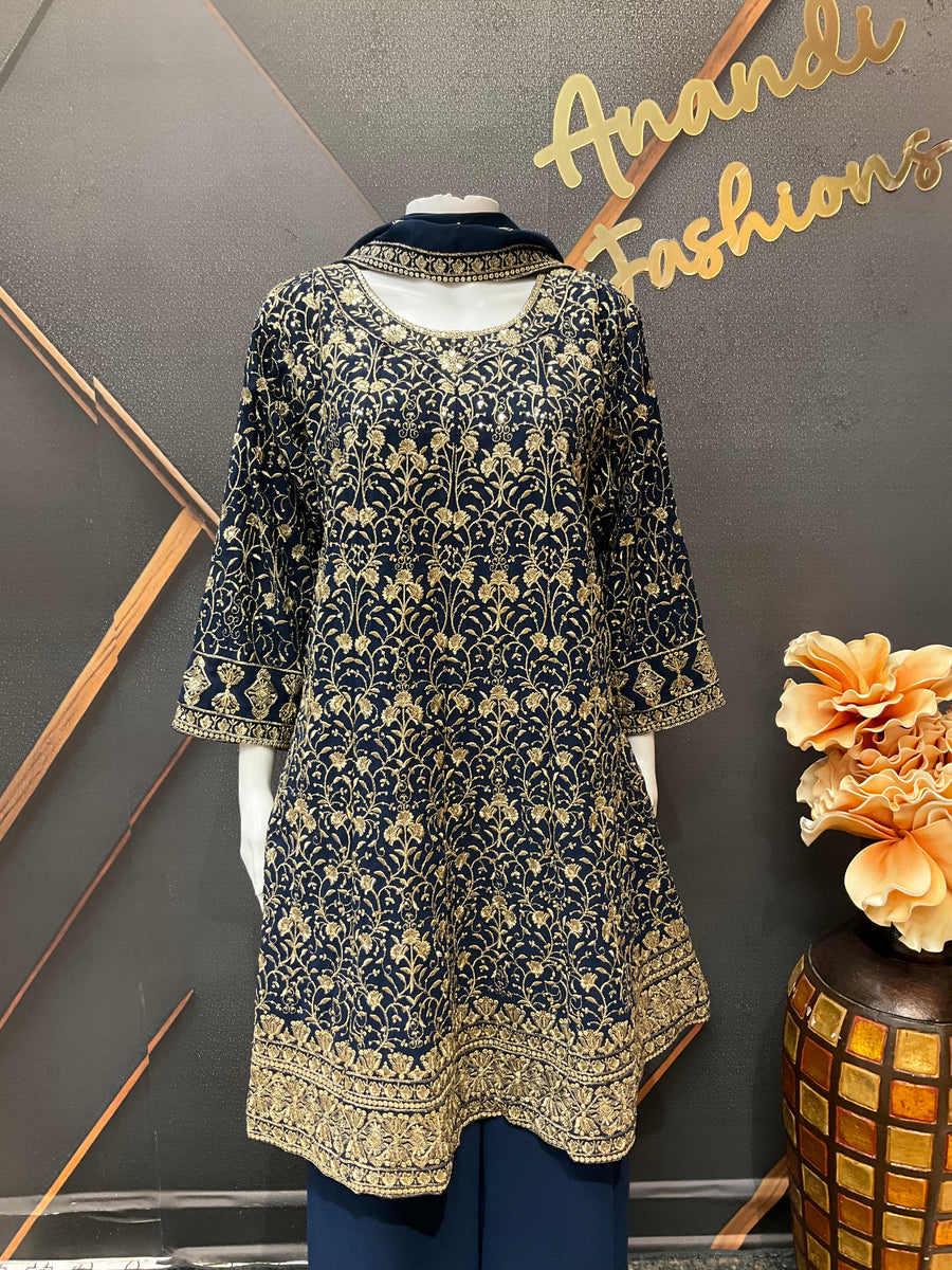 Plus size Navy Blue Party Wear Georgette Palazzo set