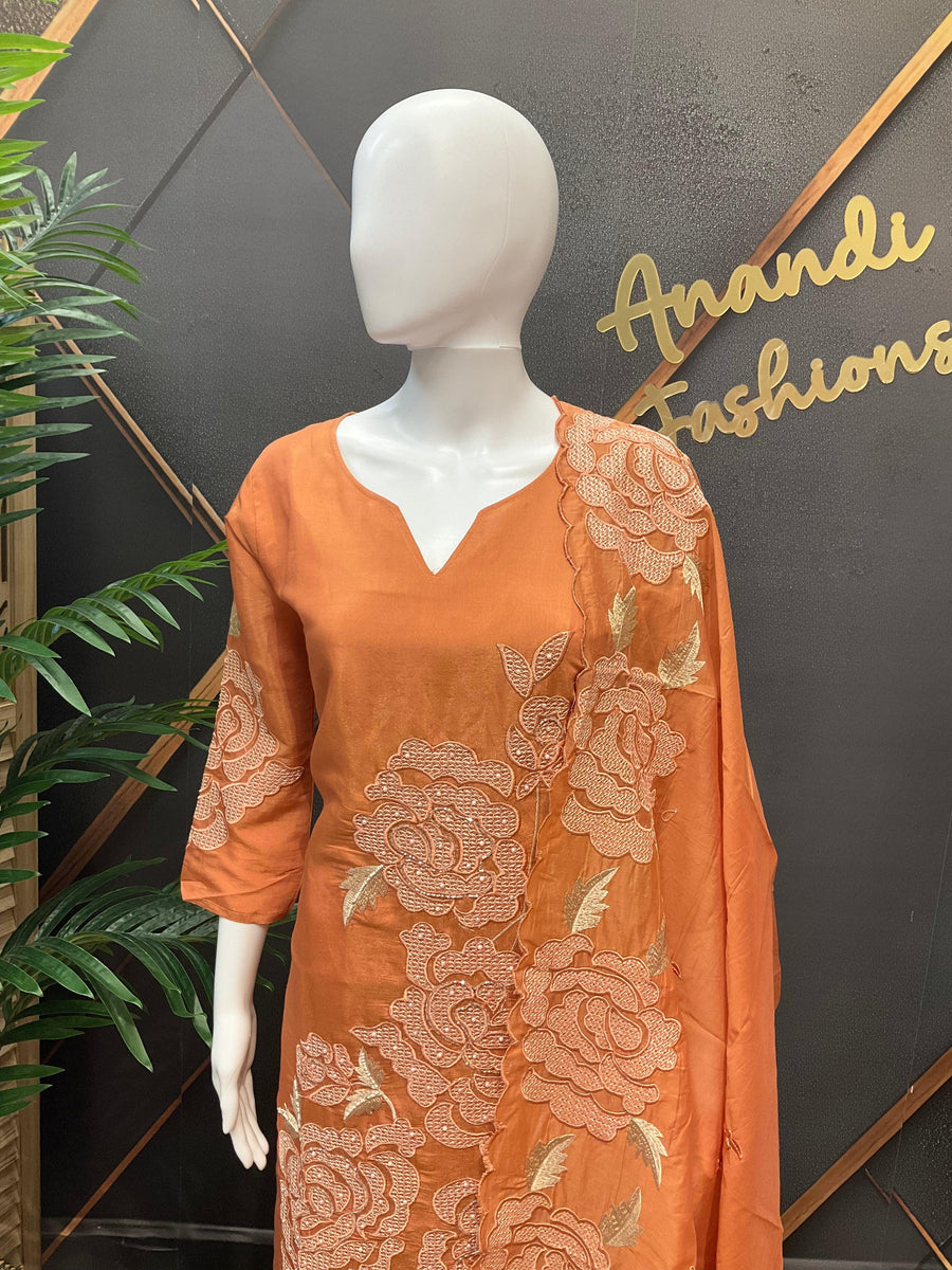 Pastel Orange Georgette Kurti Set - Party Wear