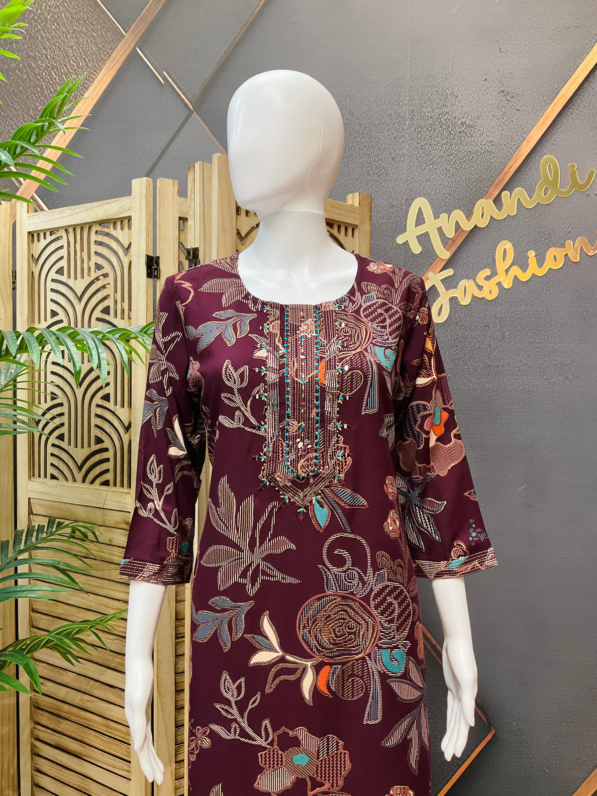 Wine - Rayon Cotton Kurti