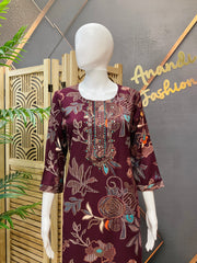 Women’s Wine Rayon Cotton Kurti