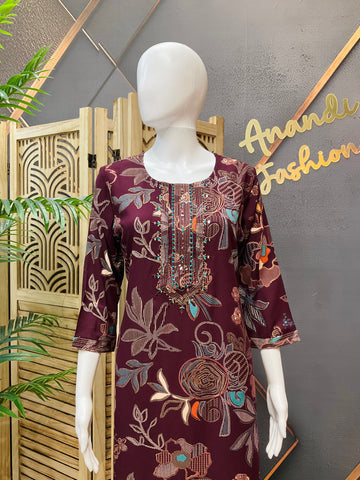 Wine - Rayon Cotton Kurti