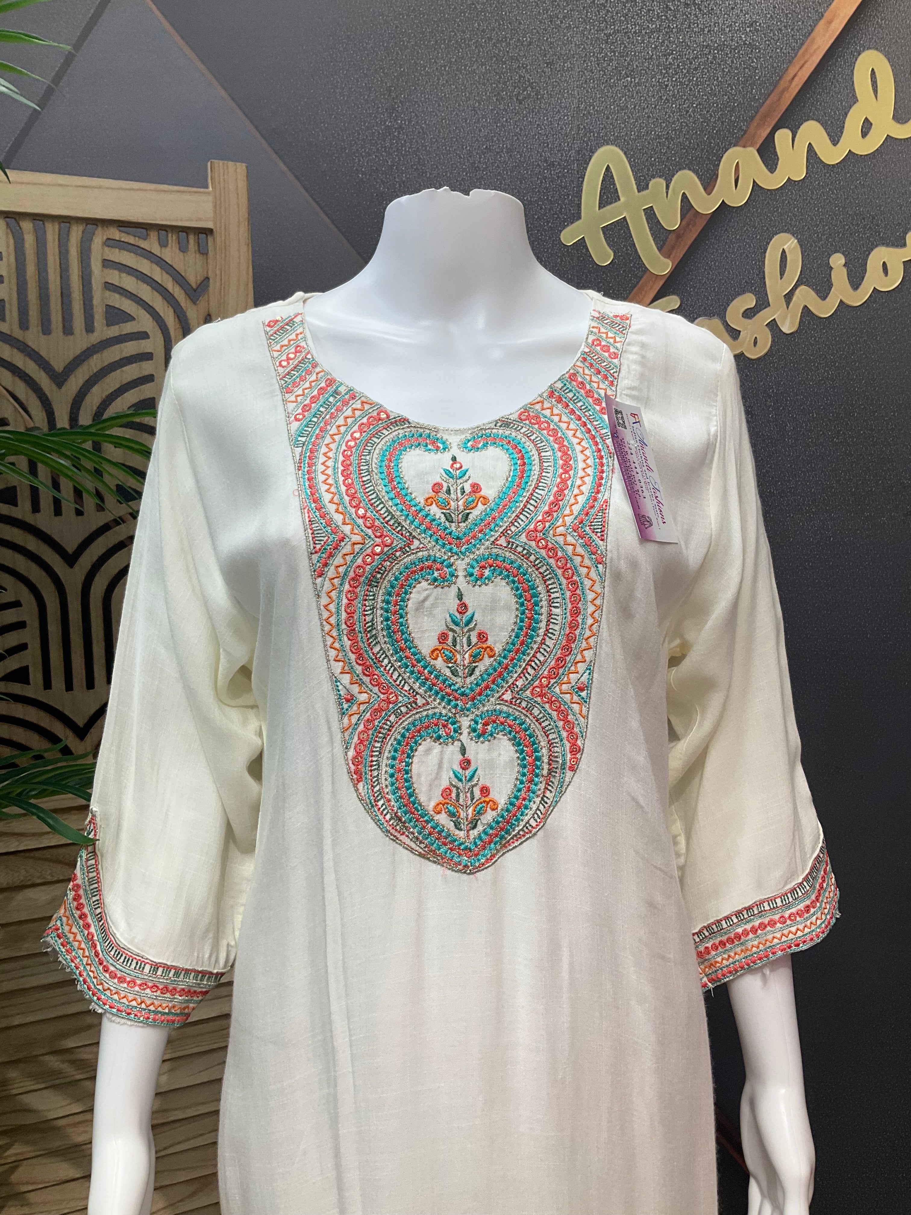 Half white Kurti with Embroidery work- Size 40/US S
