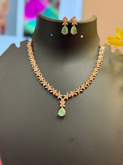 CZ Rose Gold Necklace set with Mint Green Stone