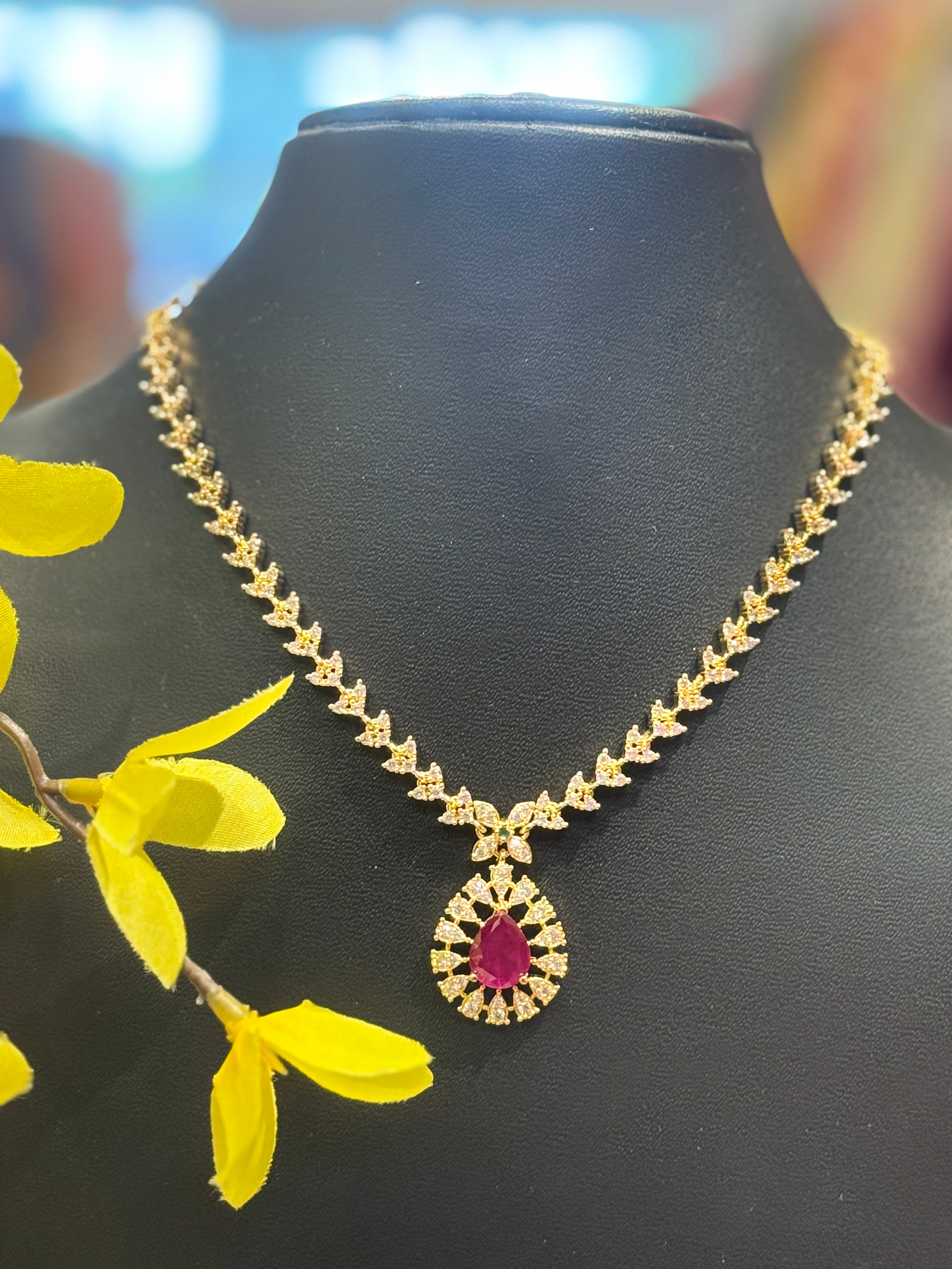 Gold Finish CZ Simple Necklace set