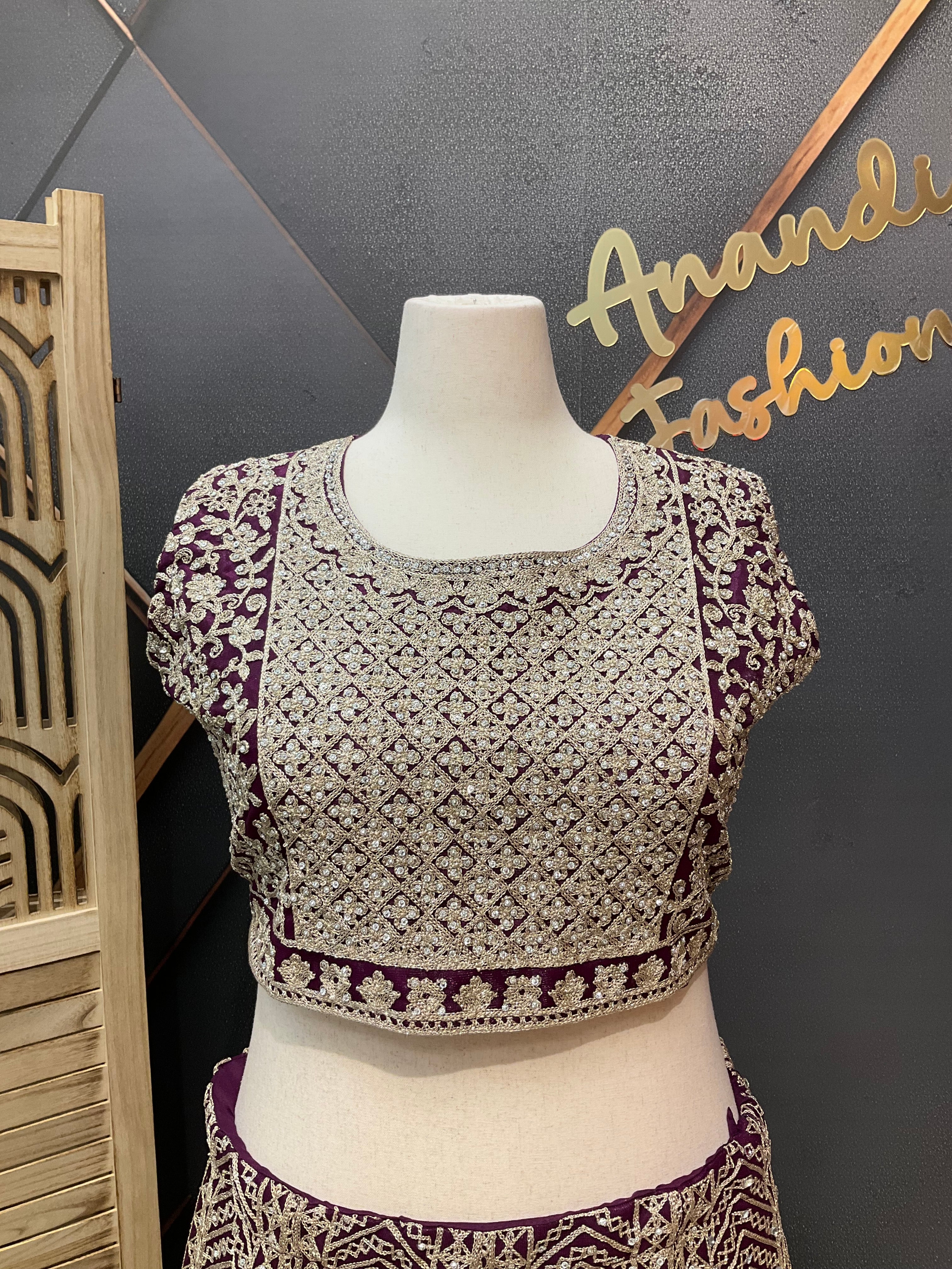 Plus Size Wine Heavy Work Lehenga sets