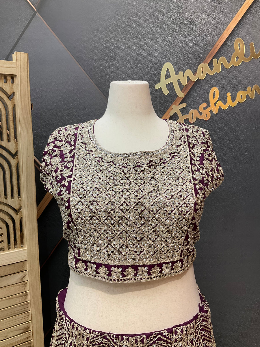 Plus Size Wine Heavy Work Lehenga sets