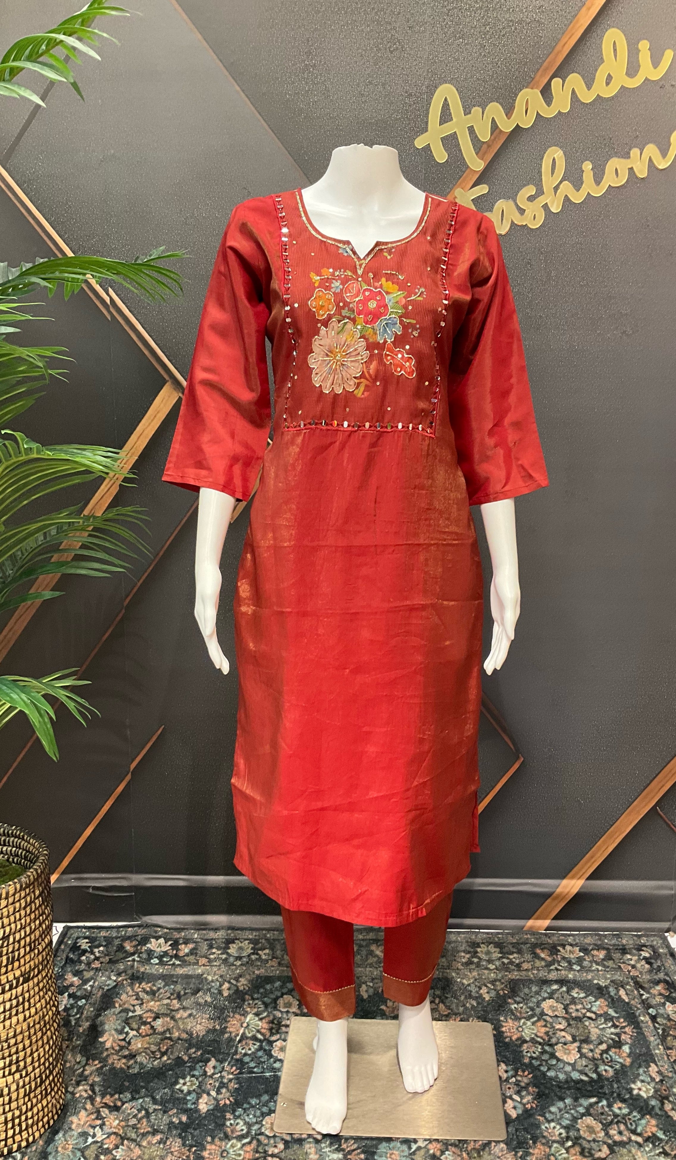 Maroon- Party Wear Tissue Kurti set