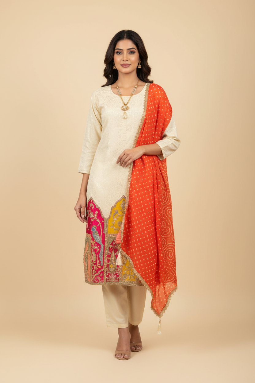 Women’s Half White Kurti Set
