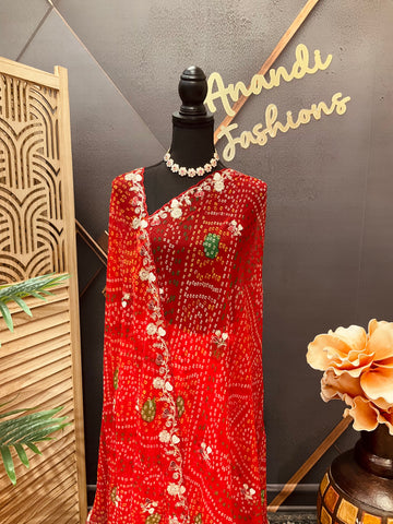 Red Bandhini Georgette saree