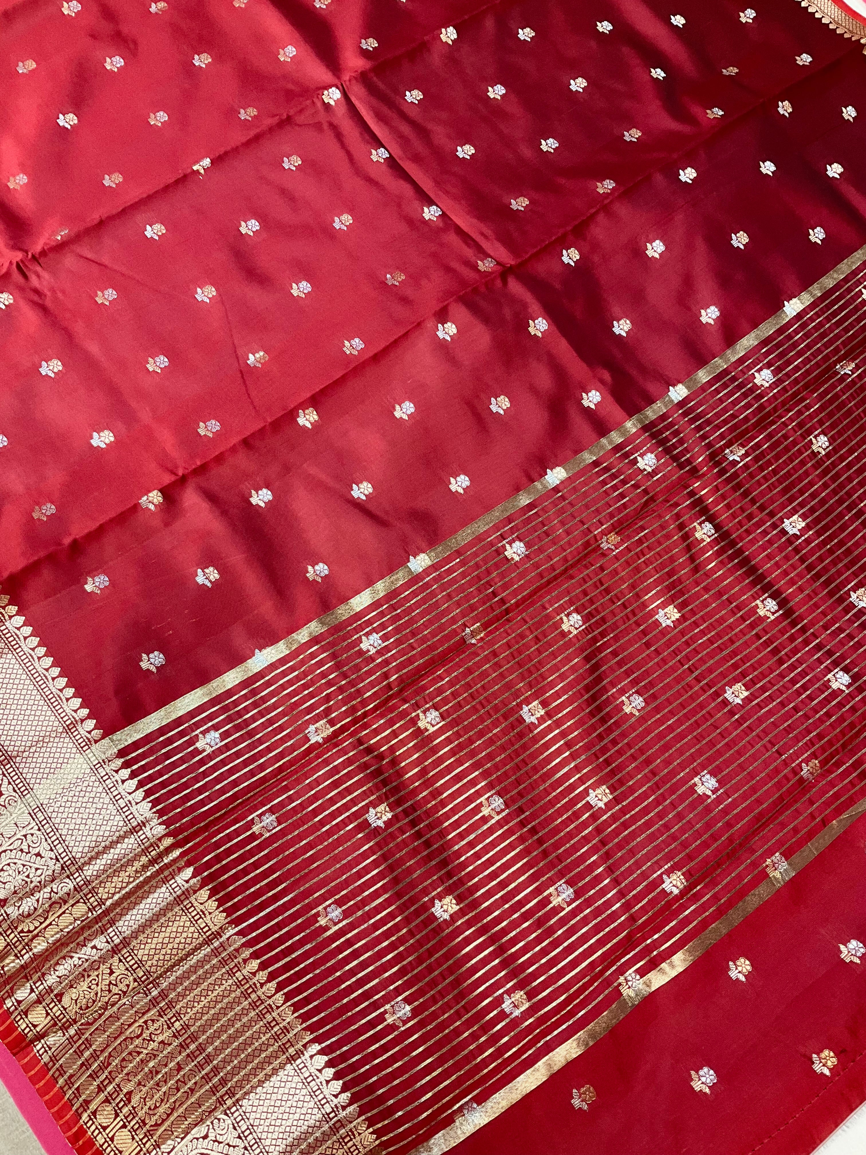 Maroon Semi Benarasi Silk Saree