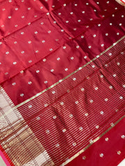 Maroon Semi Benarasi Silk Saree
