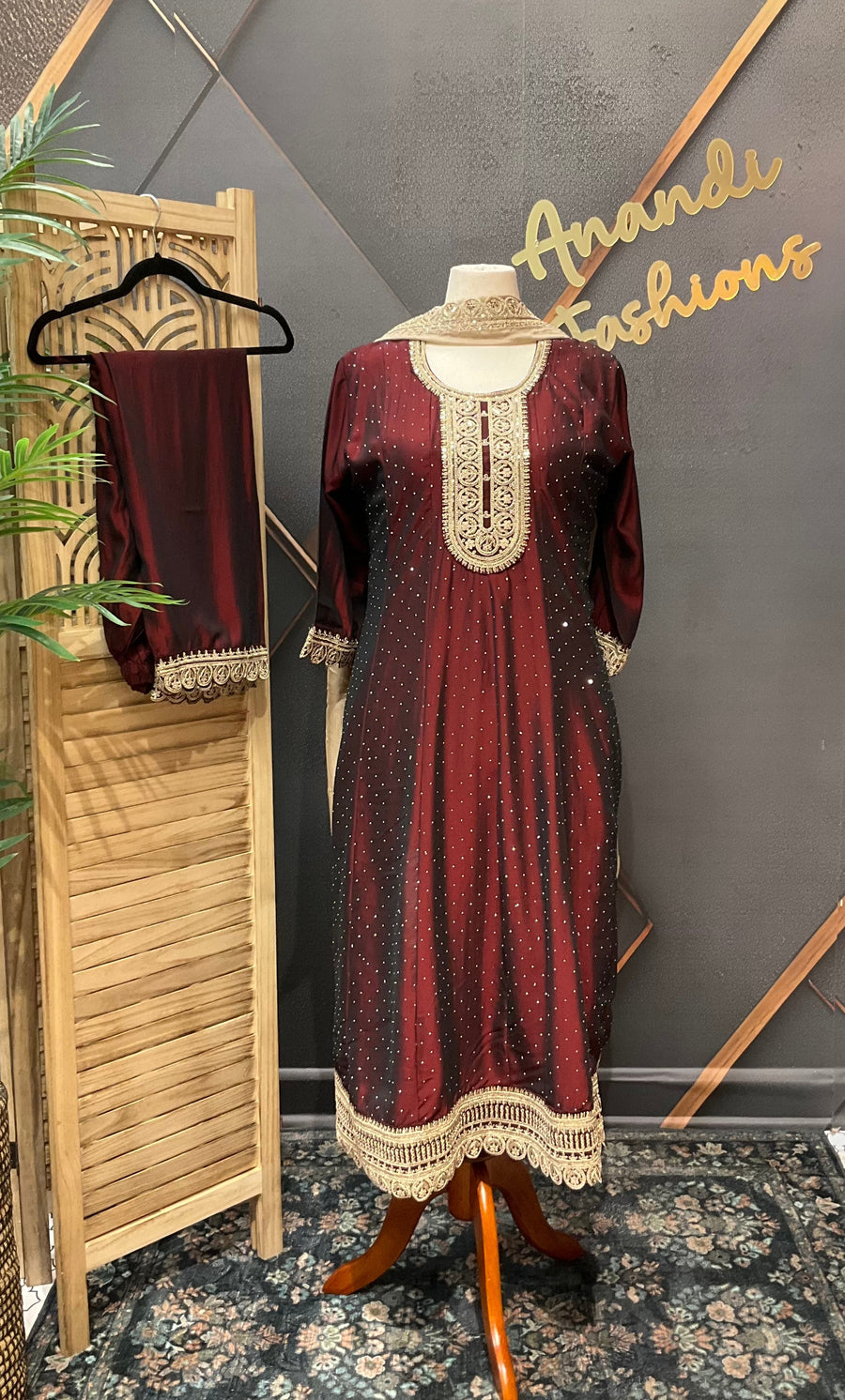 Maroon Plus size Anarkali Party wear Kurti set