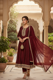 Women’s Maroon Anarkali Party Wear Kurti Set – Plus Size