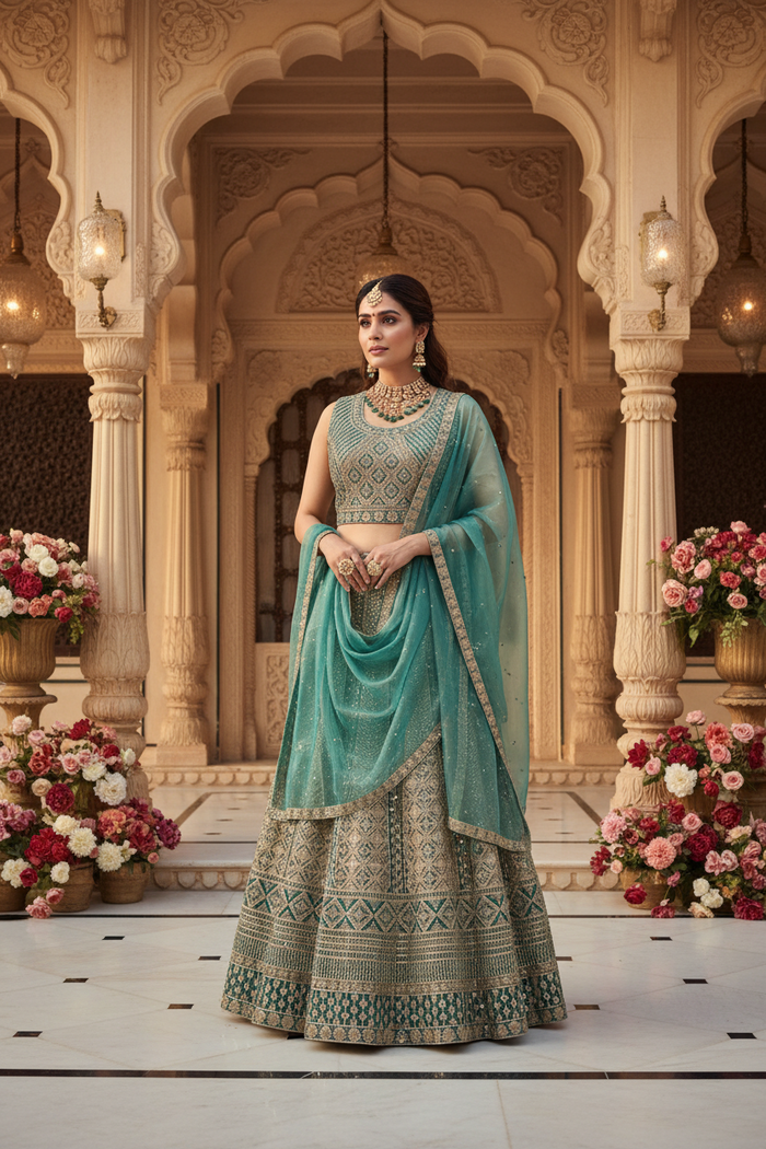 Women’s Pastel Green Lehenga Set – Plus Size
