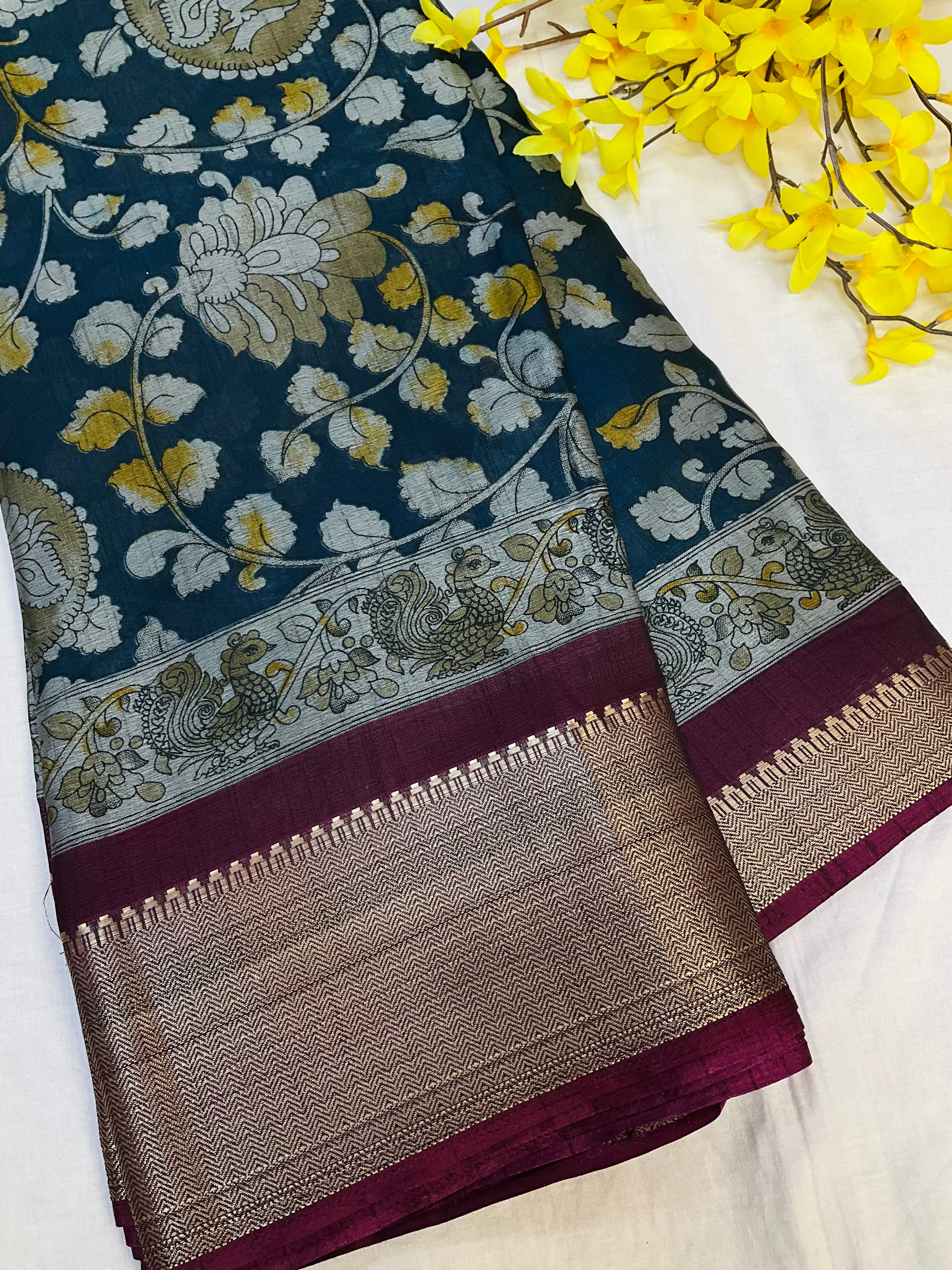 Printed Kalamkari Semi Silk Saree