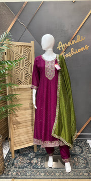 Wine Anarkali Kurti Set