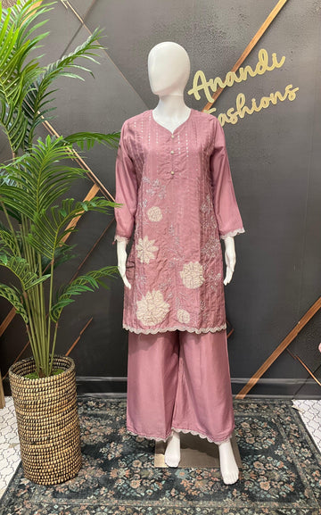 Party Wear Sharara Set with Patch Work - Satin Silk Embroidery