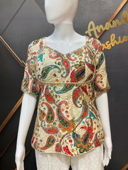 Half White Embroidery Work Long Blouse