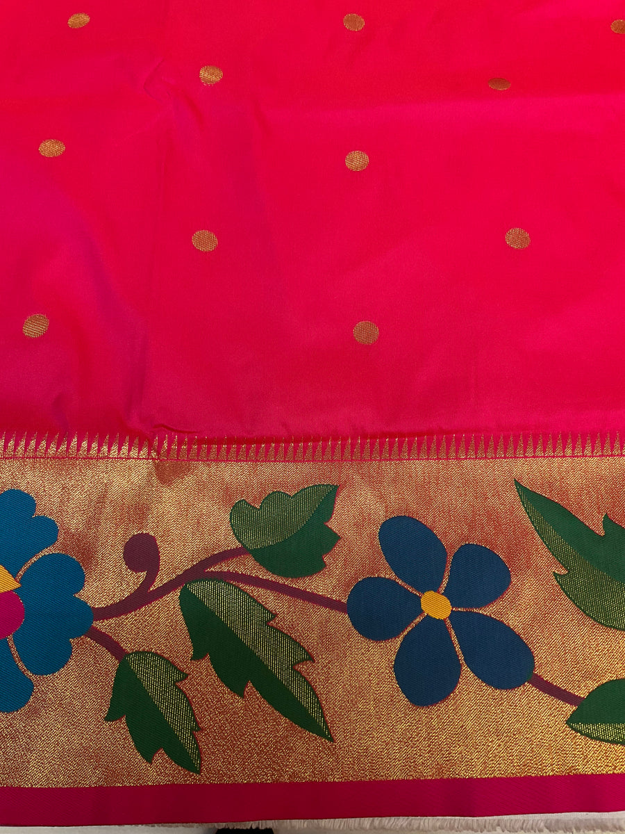 Pink Semi Silk Paithani Saree