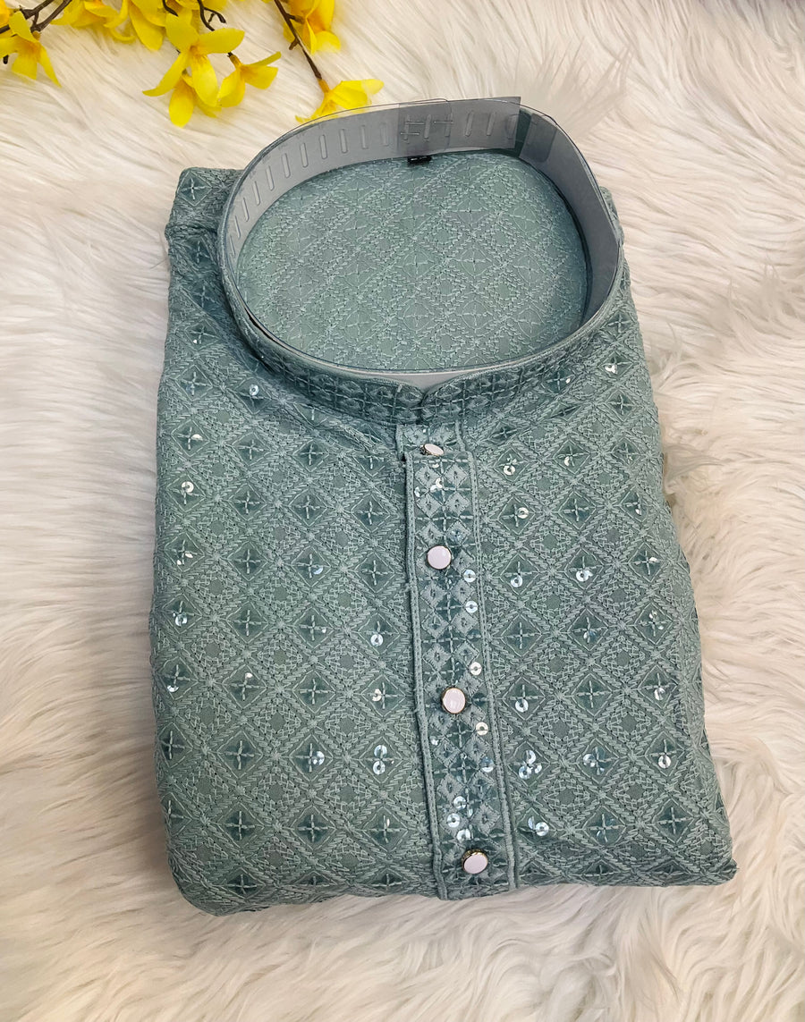 Pastel green Plus size men’s Chikankari work kurta set