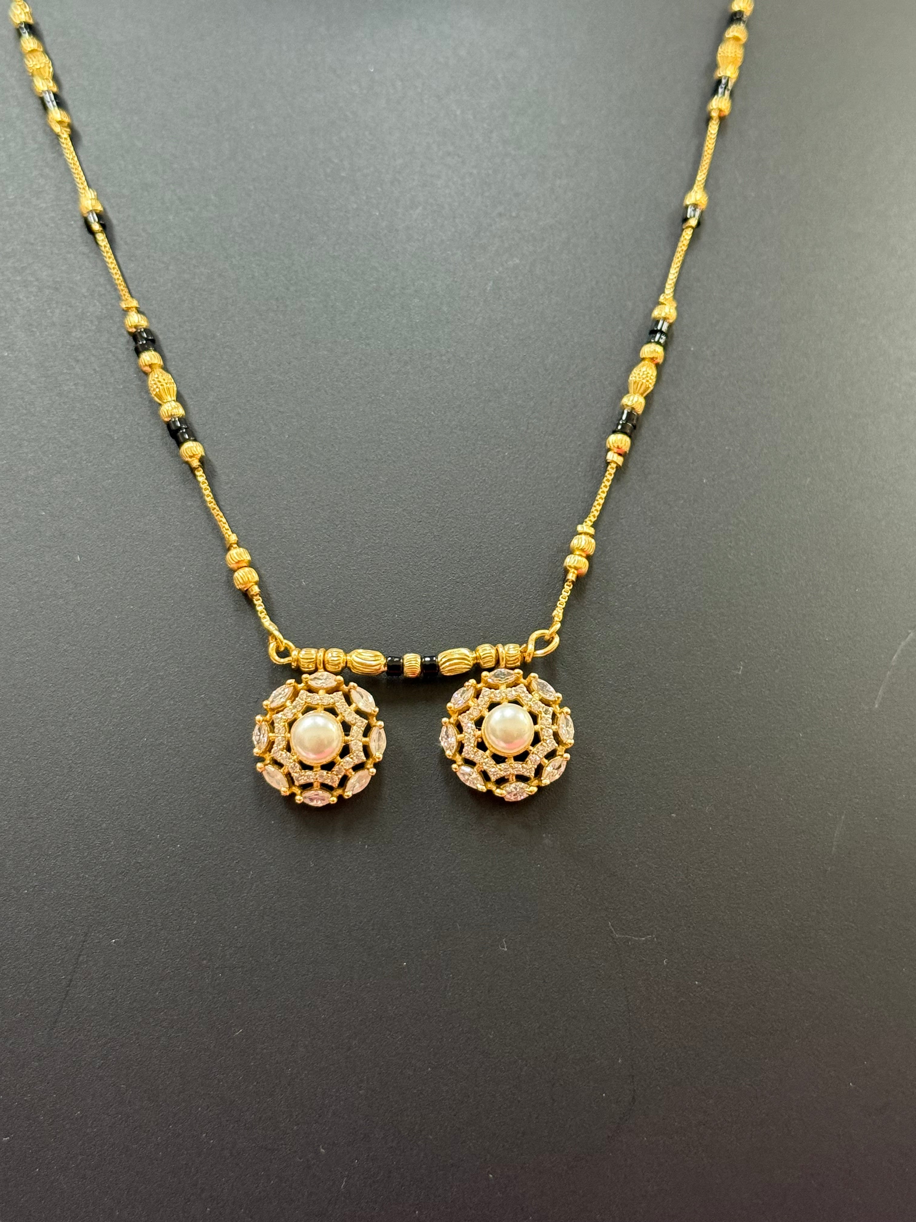 Black Beads with CZ Pendant- Design 1