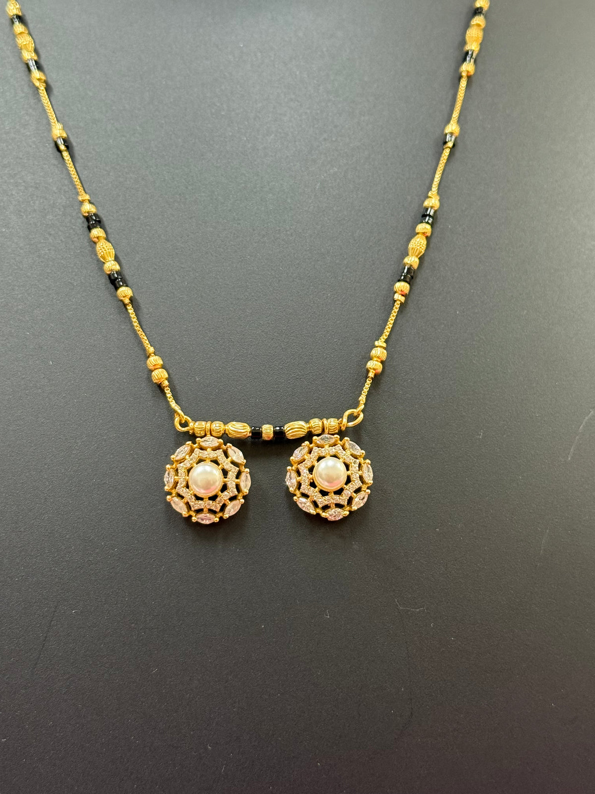 Black Beads with CZ Pendant- Design 1