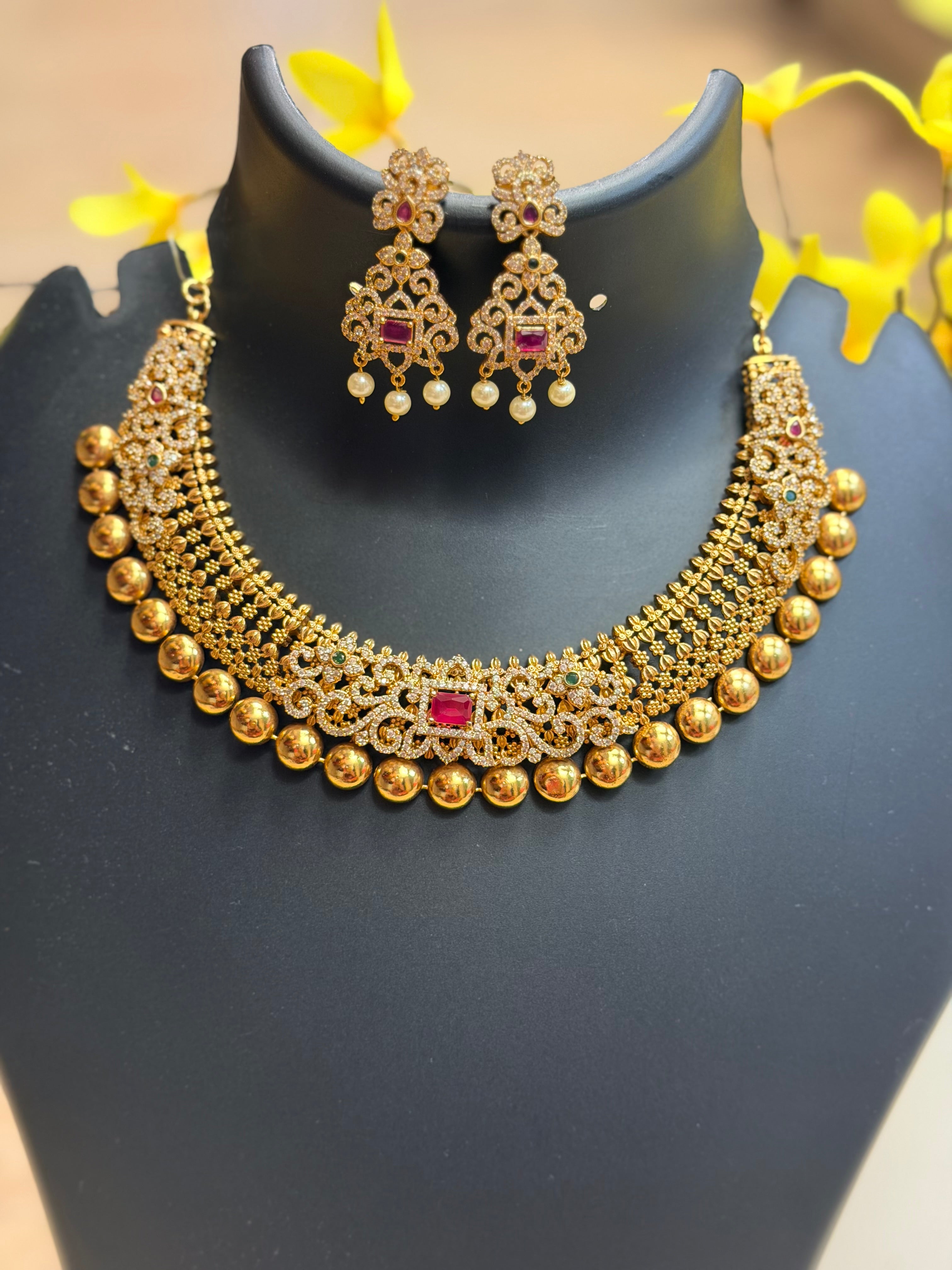 MattFinish Necklace Set with CZ Stones