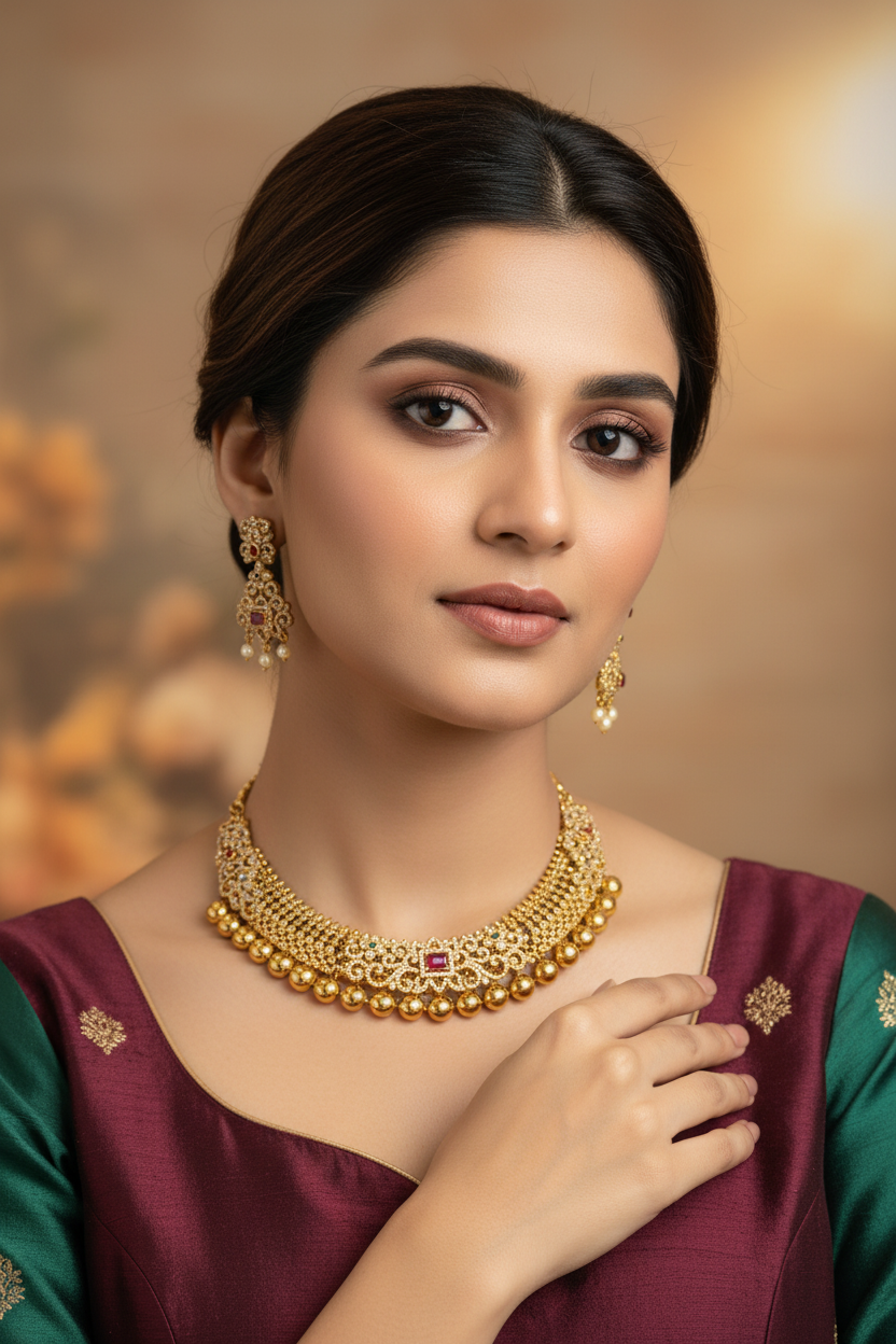 MattFinish Necklace Set with CZ Stones