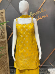 Yellow Benarasi Silk Sleeveless Palazzo Set