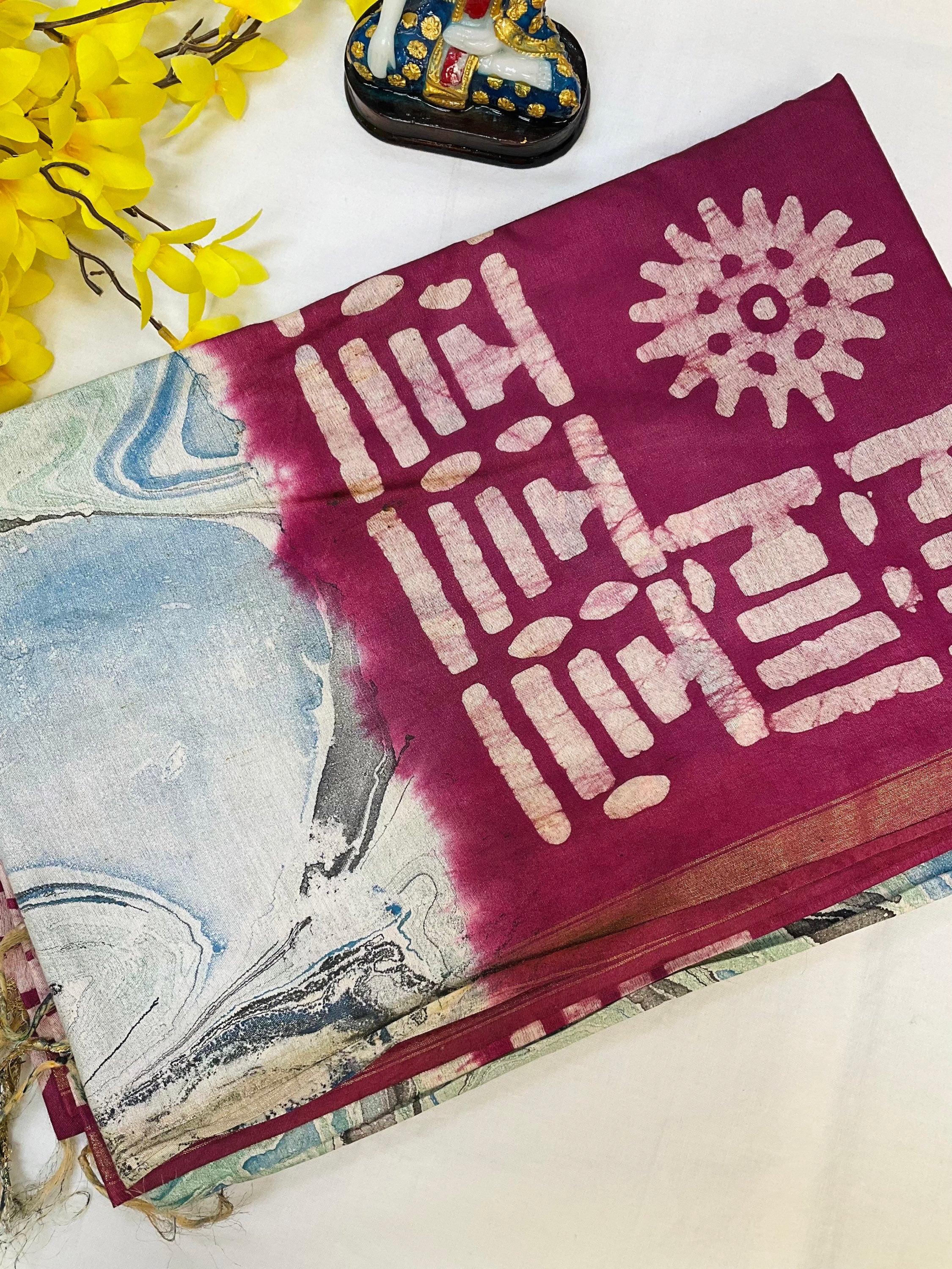 Batik print sarees with digital print pallu image 3