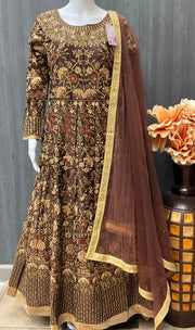 Heavy Wedding Full Work Dress Size 42 - Brown with Embroidery