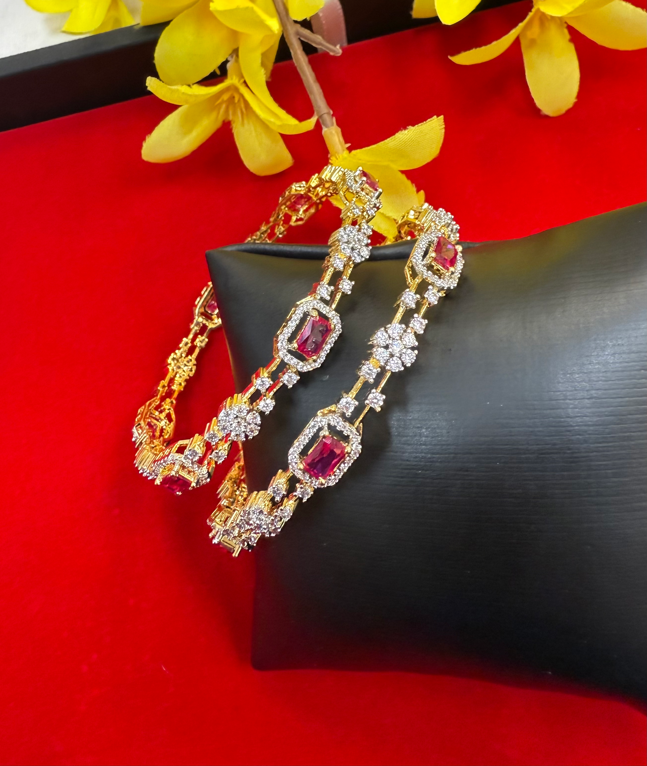 Party Wear CZ Bangles- Pair(set of 2) image 0