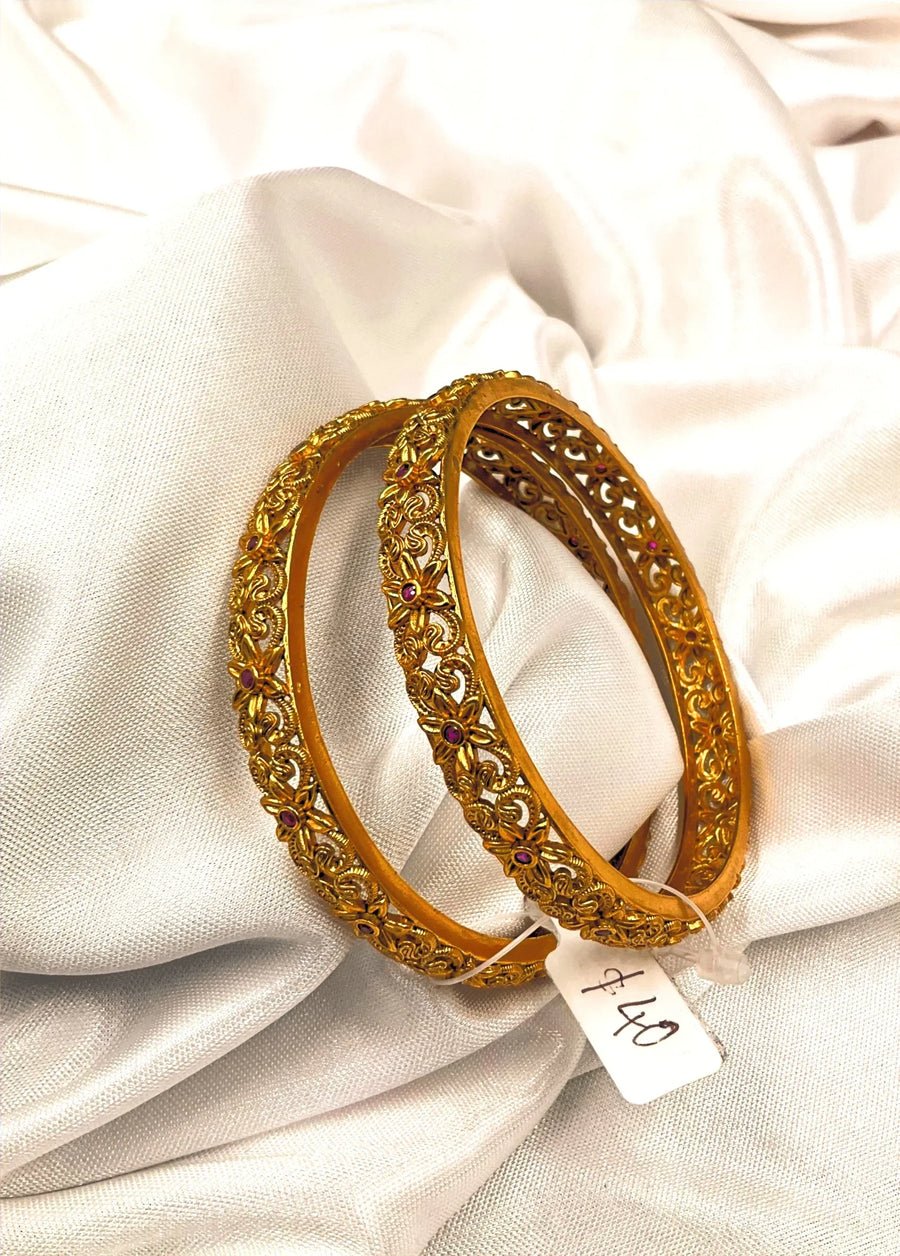 Gold Plated Bangles - Antique Gold-plated Bangles (set of 2)