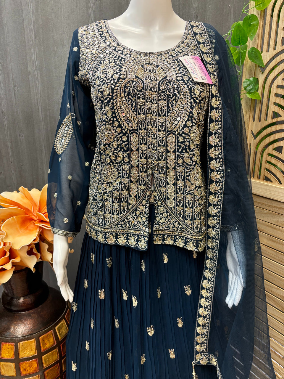 Size 40-Teal Blue Color Lehenga with Long Blouse image 3