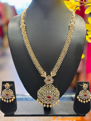 Combo Sets-Party Wear CZ Heavy Long & Short Necklace set