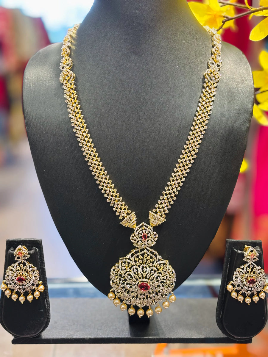 Combo Sets-Party Wear CZ Heavy Long & Short Necklace set