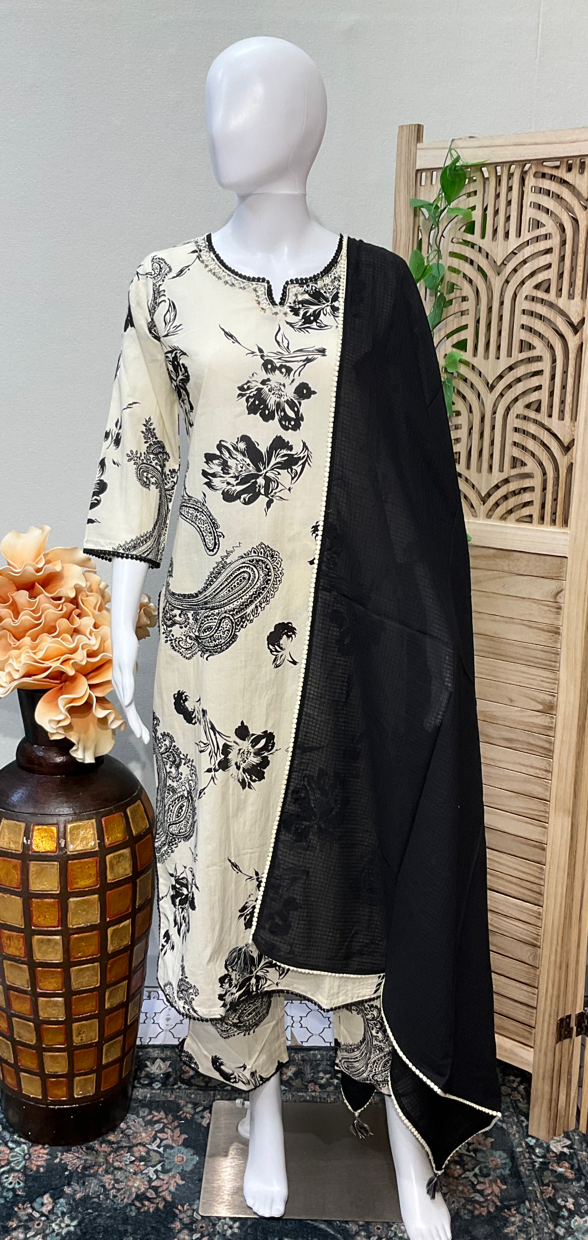 Half White -Pure cotton Kurti set with Embroidery work image 0