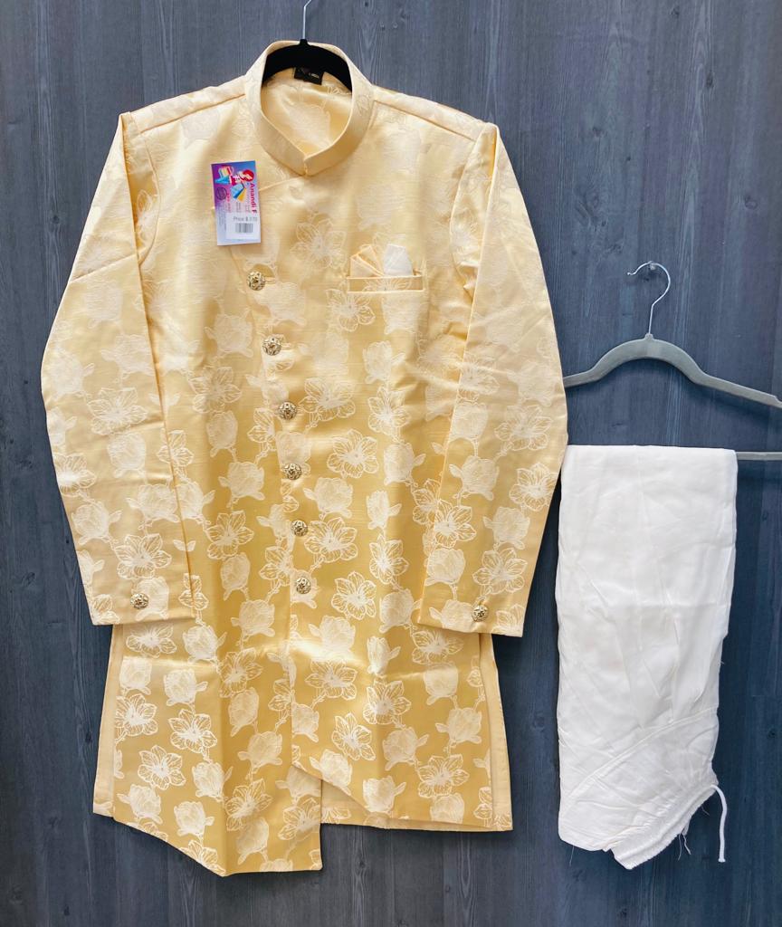 Party Wear for Men - Yellow Kurta with Print with White Dhoti Pant image 0