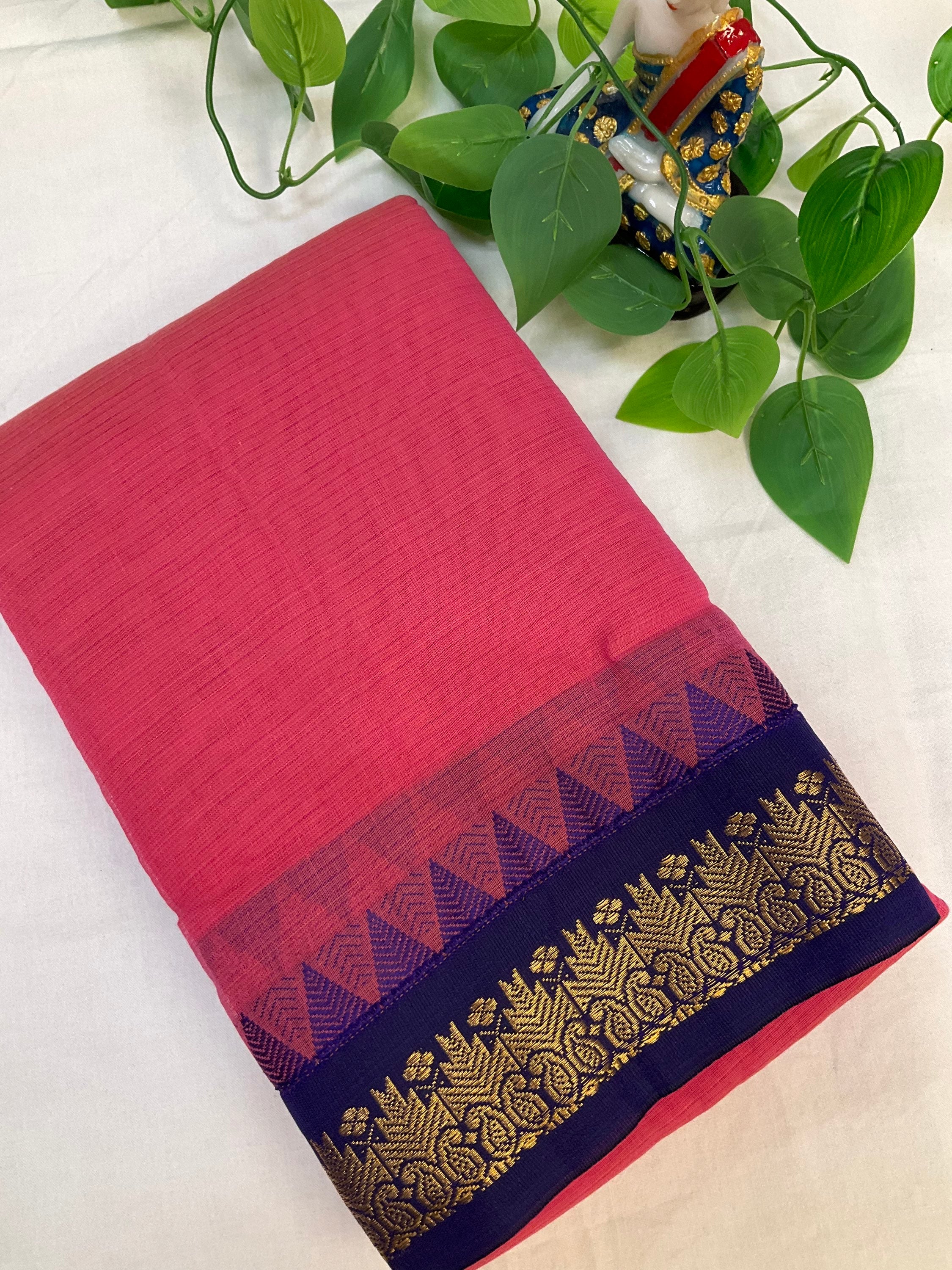 Pink Pure Handloom Gadwal Cotton Saree with Small Border image 0