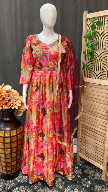 Floral Print Party Wear long dress