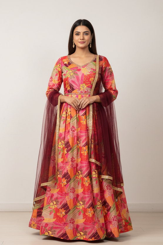 Floral Print Party Wear long dress