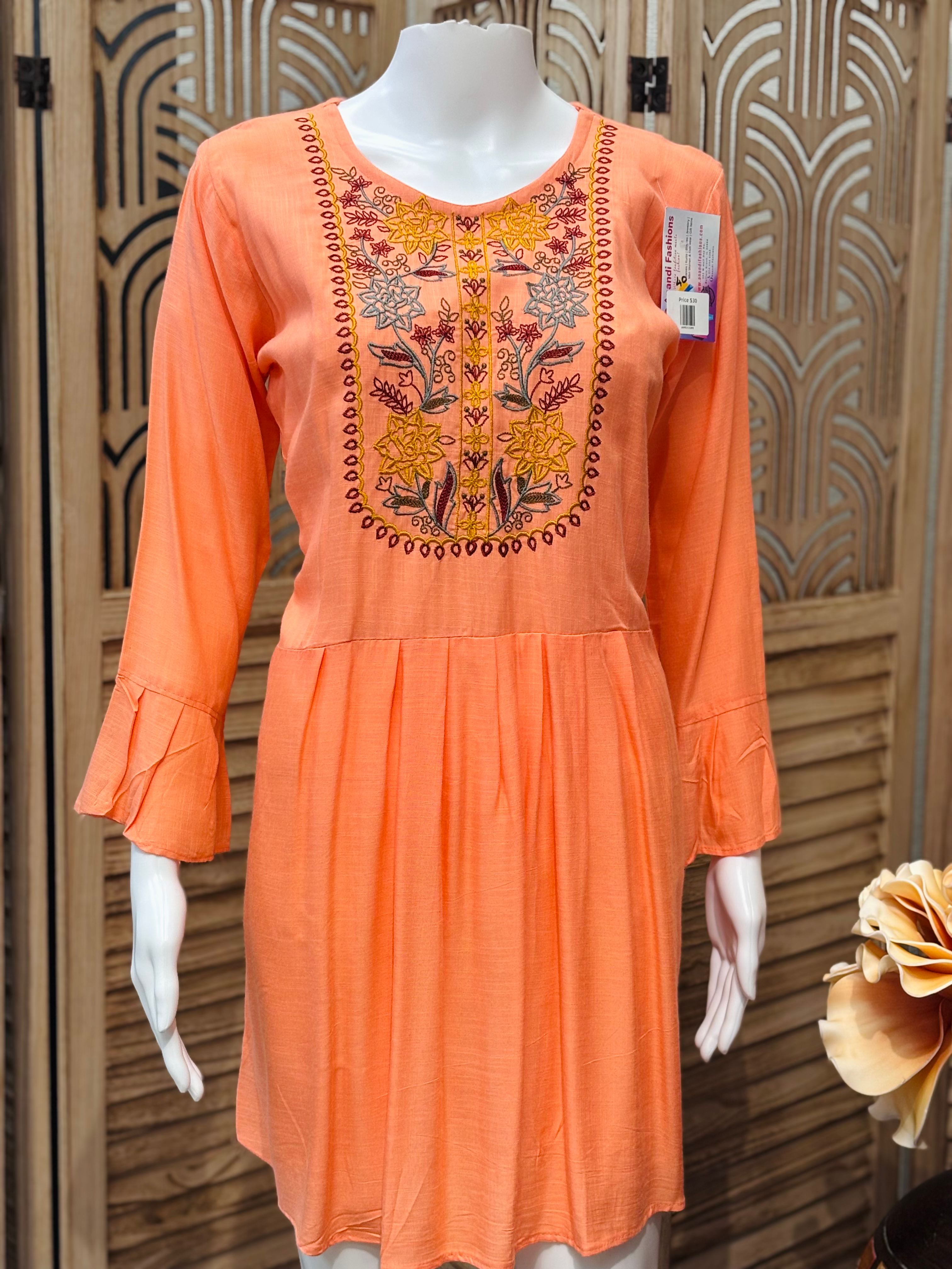 Light Orange Short Kurti/Tunic top- Size 40/US S  image 0