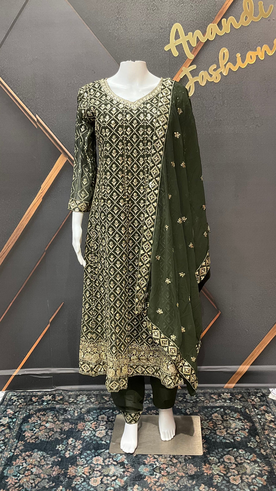 Green Georgette Anarkali Model Party Wear Kurti set