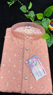 Mens Kurta - Kashmiri Silk Sequin Embroidery Work Men's Kurta